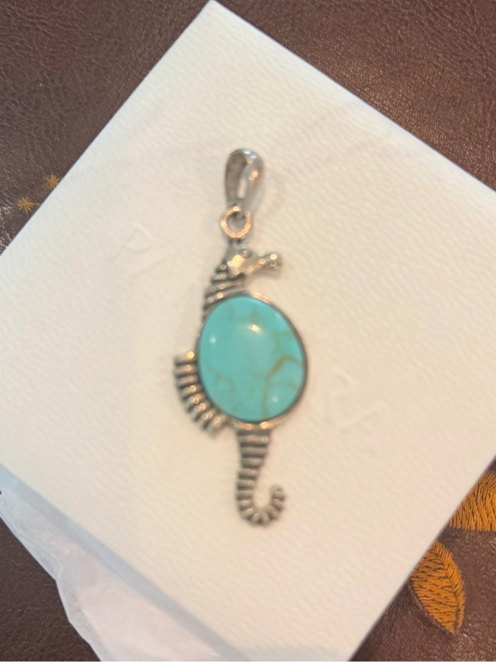 Turquoise Seahorse Pendant  - Silver